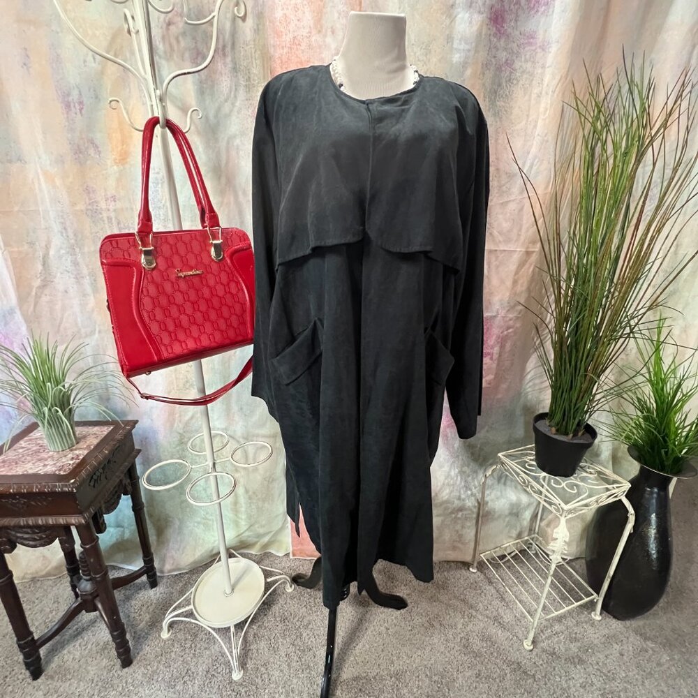 📌IN'VOLAND Open Front Plus Size Faux Suede Duster - Coat with Pockets